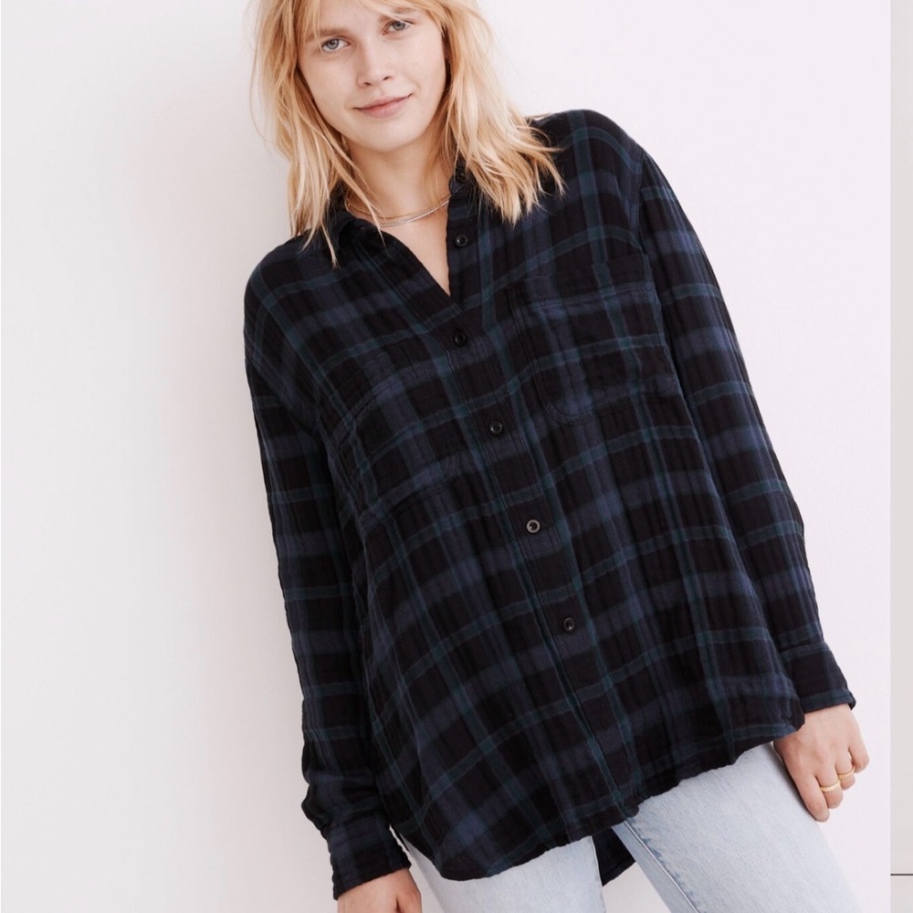 Madewell Lightspun Oversized Ex-Boyfriend Swing Shirt in Heisley Plaid - M - Picture 2 of 6